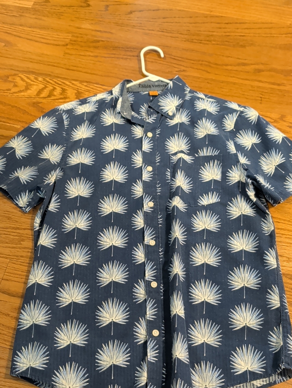 Tailor Vintage Navy Blue Shirt with White Palm Pattern